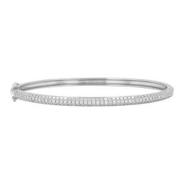 14k White Gold Pave Dome Diamond Bangle 3.5mm