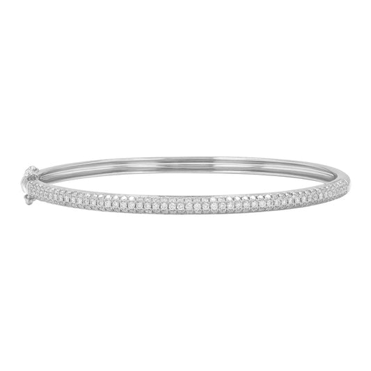 14k White Gold Pave Dome Diamond Bangle 3.5mm