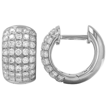 14k White Gold Pave Dome Diamond Huggie Earrings