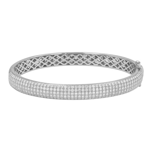 14k White Gold Pave Dome Diamond Bangle 6.5mm