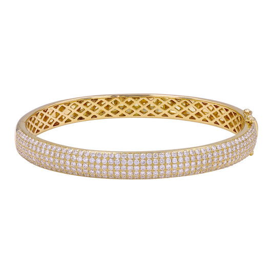 14k Yellow Gold Pave Dome Diamond Bangle 6.5mm