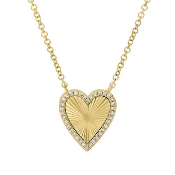 14k Yellow Gold Fluted Heart Diamond Necklace 12mm