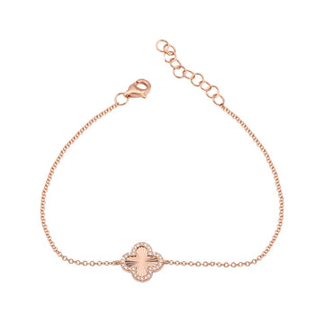 14k Rose Gold Fluted Clover Diamond Bracelet