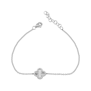 14k White Gold Fluted Clover Diamond Bracelet