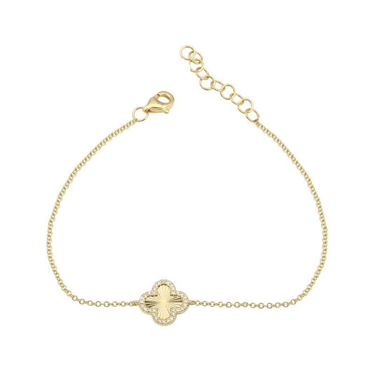 14k Yellow Gold Fluted Clover Diamond Bracelet