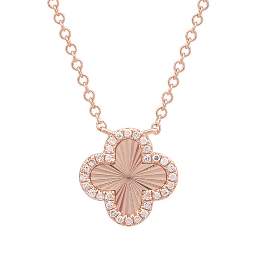 14k Rose Gold Fluted Clover Diamond Necklace