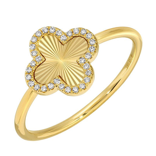 14k Yellow Gold Fluted Clover Diamond Ring