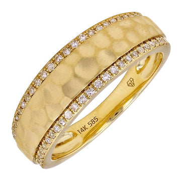 14k Yellow Gold Hammered Diamond Ring