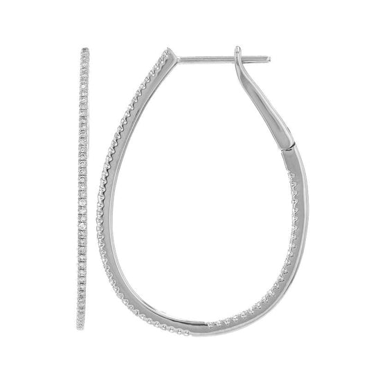 14k White Gold Pear Shaped Inside Out Diamond Hoop Earrings