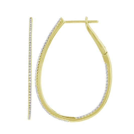 14k Yellow Gold Pear Shaped Inside Out Diamond Hoop Earrings