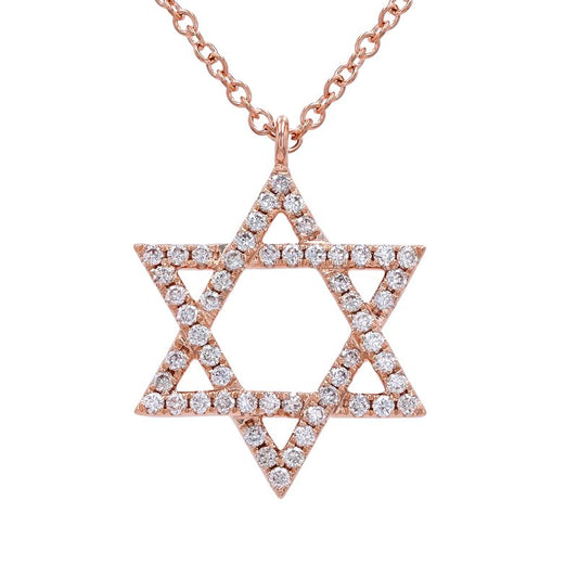 14k Rose Gold Star of David Diamond Necklace 20mm