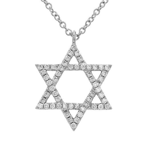 14k White Gold Star of David Diamond Necklace 20mm