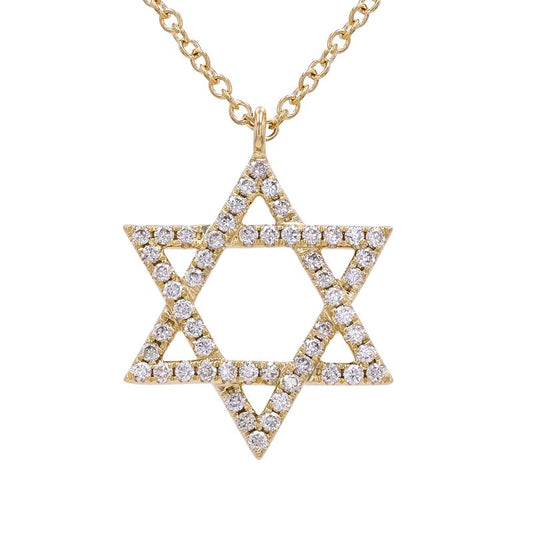 14k Yellow Gold Star of David Diamond Necklace 20mm