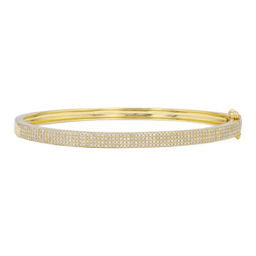 14k Yellow Gold Four Row Pave Diamond Bangle .65ctw