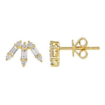 14k Yellow Gold Baguette Diamond Stud Earrings