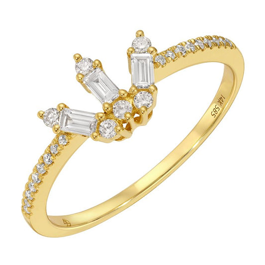 14k Yellow Gold Baguette Crown Diamond Ring