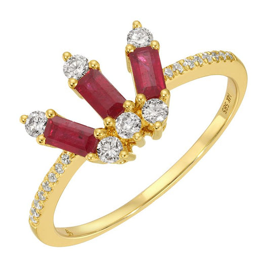 14k Yellow Gold Ruby Baguette Crown Diamond Ring