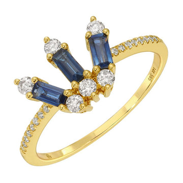 14k Yellow Gold Sapphire Baguette Crown Diamond Ring