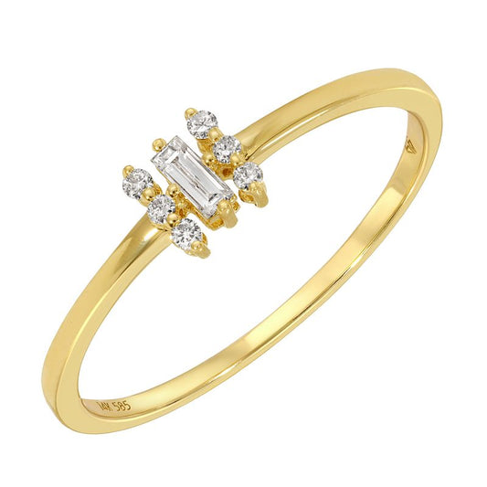 14k Yellow Gold Round Diamond & Baguette Ring