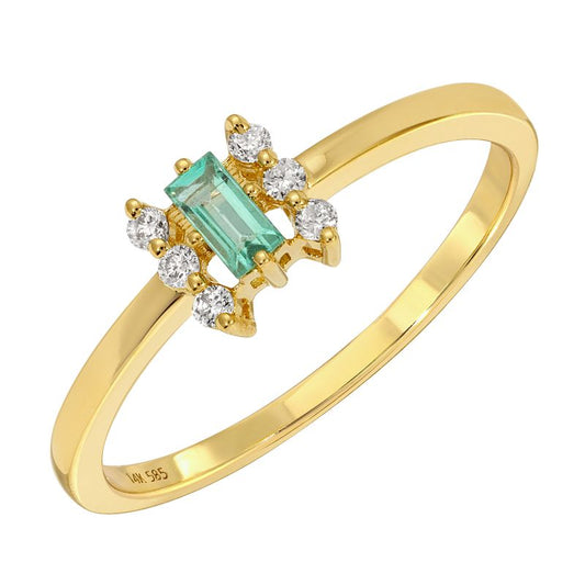 14k Yellow Gold Baguette Emerald Diamond Ring