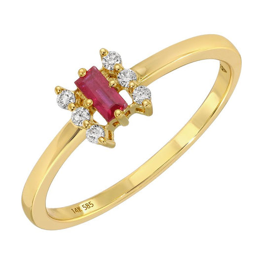 14k Yellow Gold Baguette Ruby Diamond Ring