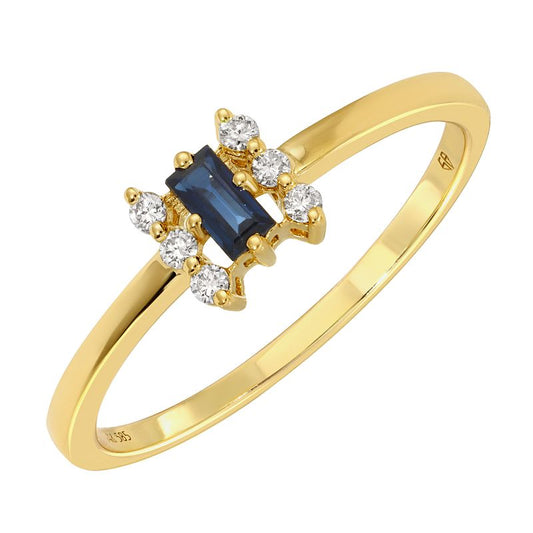 14k Yellow Gold Baguette Sapphire Diamond Ring