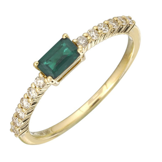 14k Yellow Gold Emerald Shape Green Agate Diamond Ring