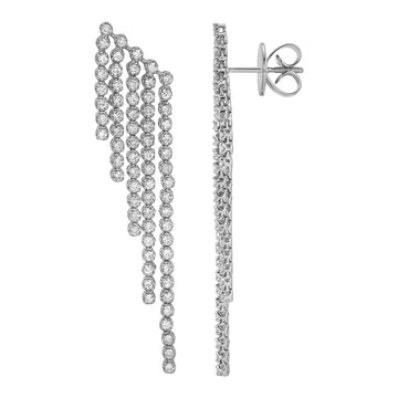 14k White Gold Slanted Five Row Diamond Tennis Tassel Earrings