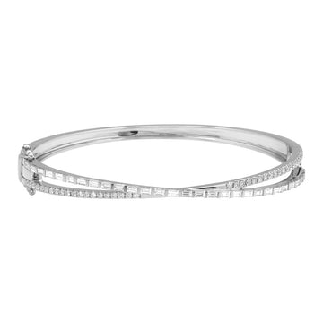 14k White Gold Crossover Diamond Bangle