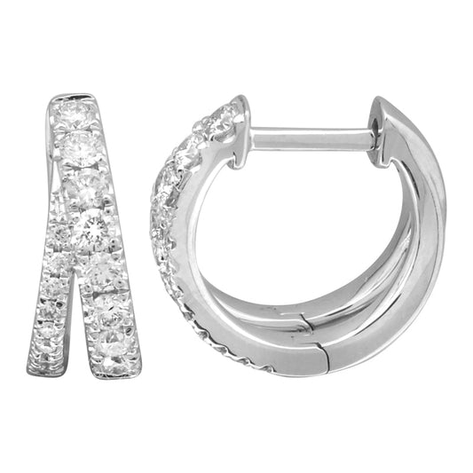 14k White Gold Crossover Diamond Huggie Earrings