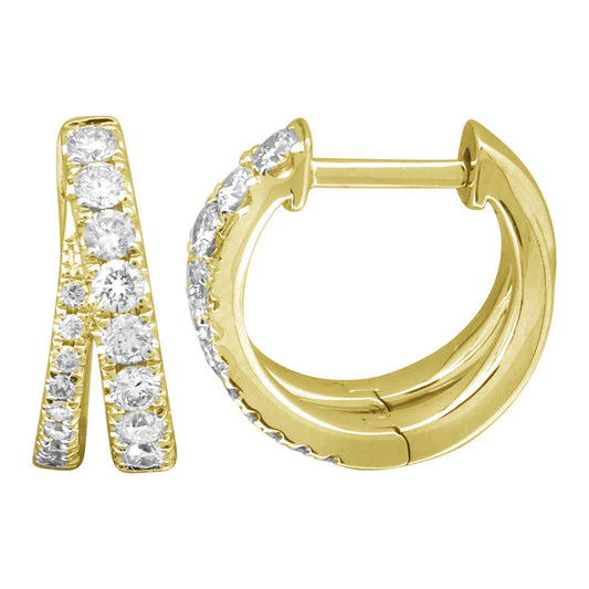 14k Yellow Gold Crossover Diamond Huggie Earrings