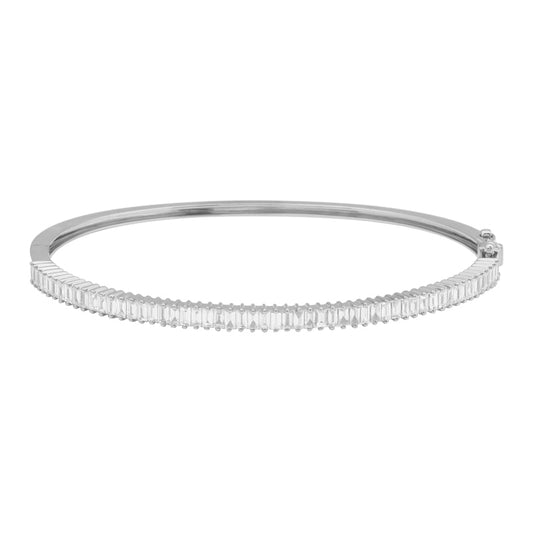 14k White Gold Vertical Baguette Diamond Bangle 3mm