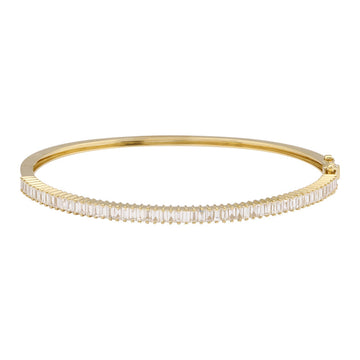 14k Yellow Gold Vertical Baguette Diamond Bangle 3mm