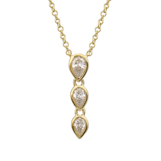 14k Yellow Gold Pear Shaped Bezel Diamond Necklace