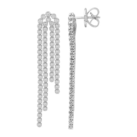 14k White Gold Curved Diamond Tennis Tassel Earrings