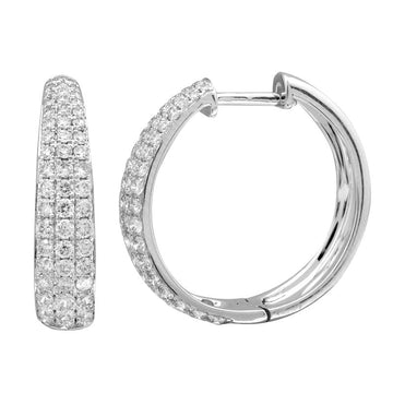 14k White Gold Pave Diamond Tapered Huggie Earrings