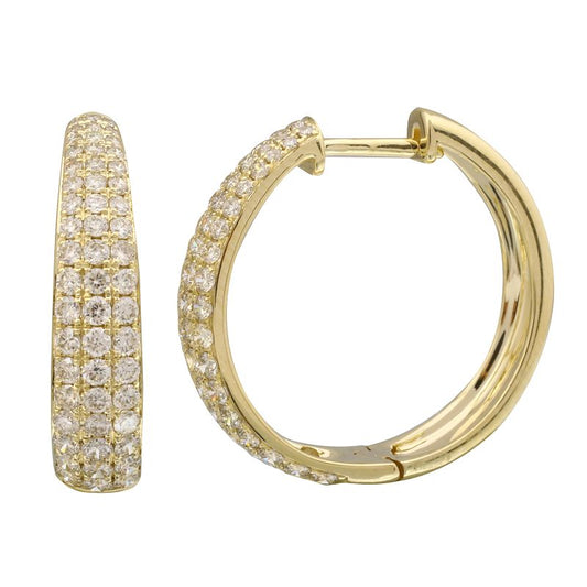 14k Yellow Gold Pave Diamond Tapered Huggie Earrings