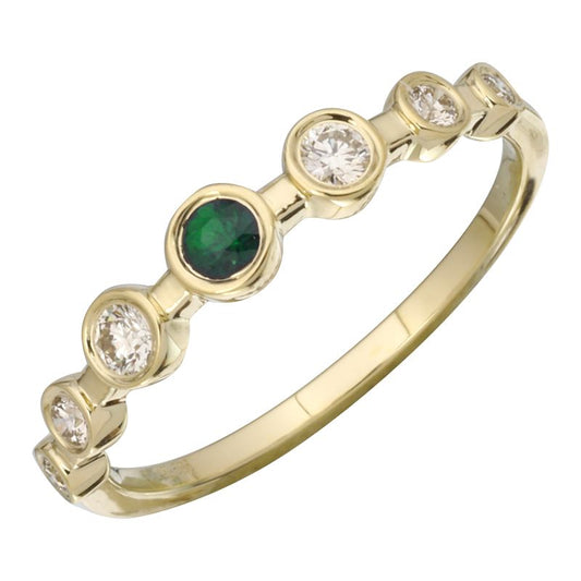 14k Yellow Gold Bezel Emerald & Diamond Ring