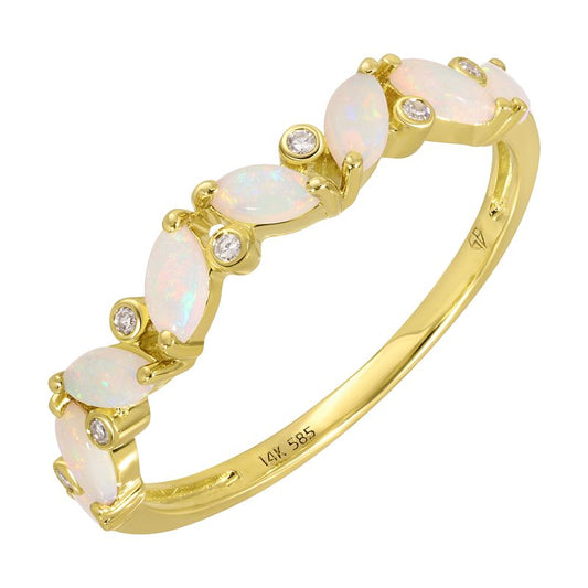 14k Yellow Gold Alternating Opal Diamond Ring