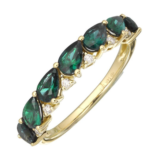 14k Yellow Gold Pear Shaped Emerald Diamond Ring