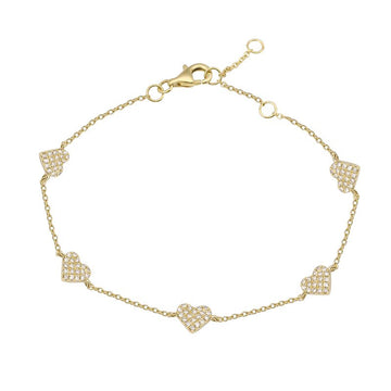 14k Yellow Gold Spaced Hearts Diamond Bracelet