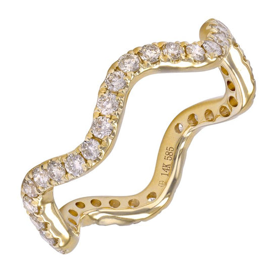 14k Yellow Gold Wave Diamond Eternity Band