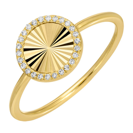 14k Yellow Gold Fluted Disc Diamond Ring