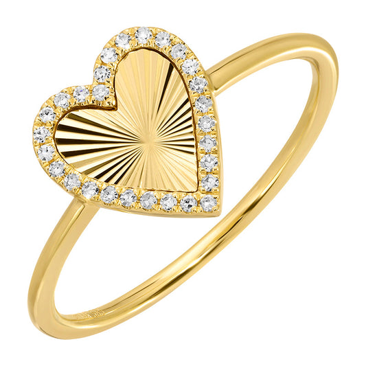 14k Yellow Gold Fluted Heart Diamond Ring 9.5mm