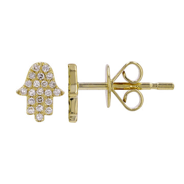 14k Yellow Gold Diamond Hamsa Stud Earrings