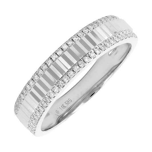 14k White Gold Fluted Diamond Border Ring 4.5mm