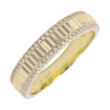 14k Yellow Gold Fluted Diamond Border Ring 4.5mm