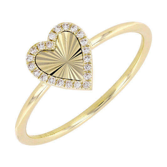 14k Yellow Gold Mini Fluted Heart Diamond Ring