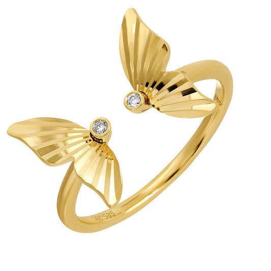 14k Yellow Gold Fluted Butterfly Open Diamond Ring