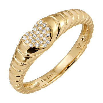 14k Yellow Gold Dome Heart Diamond Ring